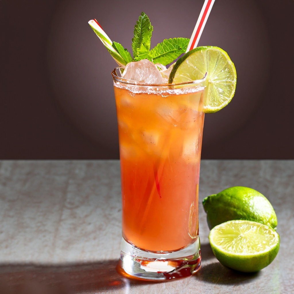 Firefly Jamaican Rum Punch in a tall glass with a slice of lime and straw 33170